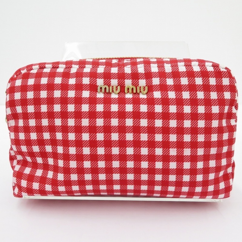 Miu Miu Faille Gingham Check Pouch Red - image 3